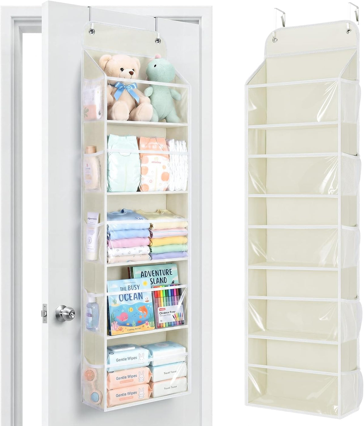 5-Tier Over the Door Organizer Hanging, 10 Side Pockets, Grey