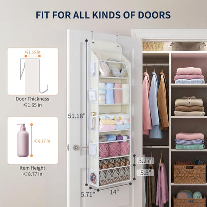 5-Tier Over the Door Organizer Hanging, 10 Side Pockets, Grey