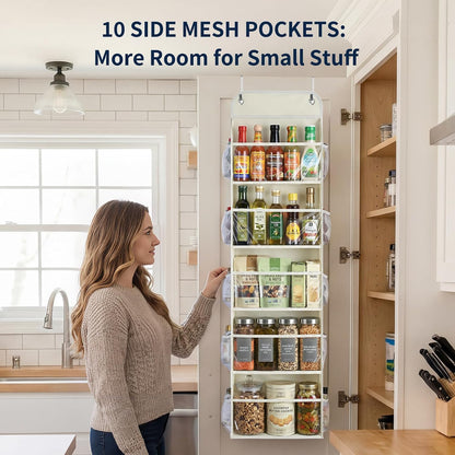 5-Tier Over the Door Organizer Hanging, 10 Side Pockets, Grey