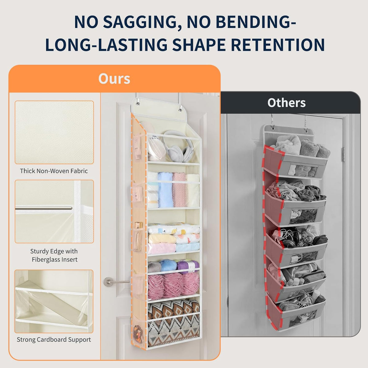 5-Tier Over the Door Organizer Hanging, 10 Side Pockets, Grey