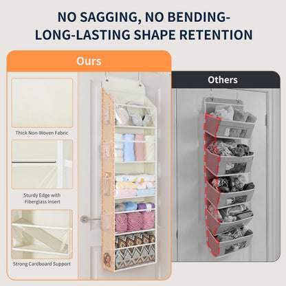 5-Tier Over the Door Organizer Hanging, 10 Side Pockets, Grey