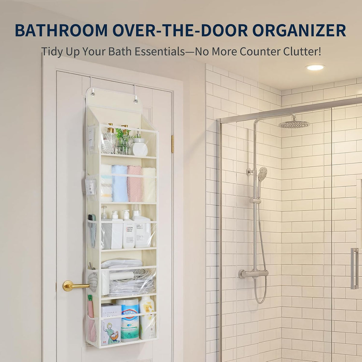5-Tier Over the Door Organizer Hanging, 10 Side Pockets, Grey