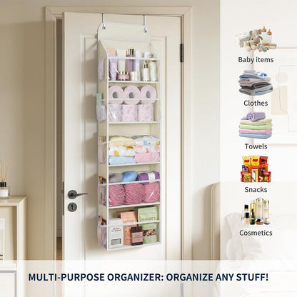 5-Tier Over the Door Organizer Hanging, 10 Side Pockets, Grey