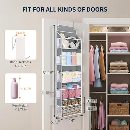5-Tier Over the Door Organizer Hanging, 10 Side Pockets, Grey