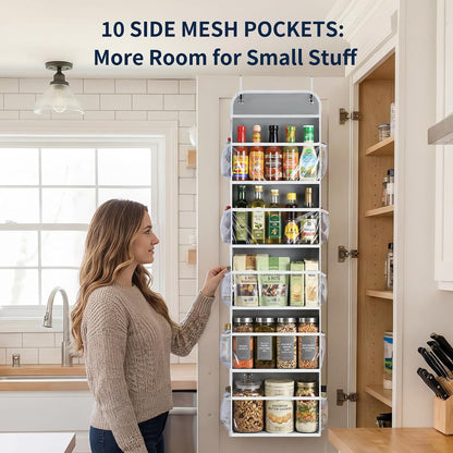 5-Tier Over the Door Organizer Hanging, 10 Side Pockets, Grey