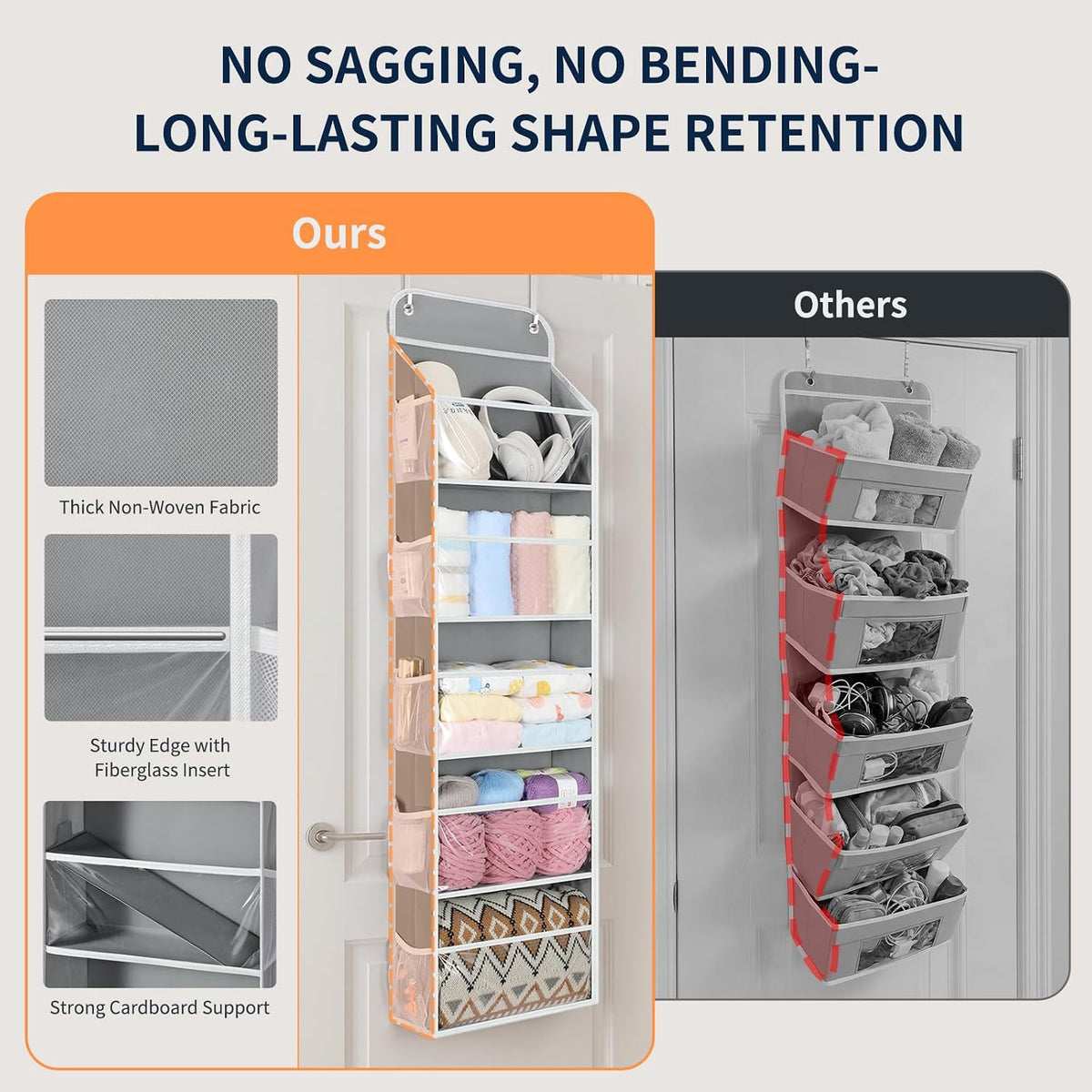 5-Tier Over the Door Organizer Hanging, 10 Side Pockets, Grey