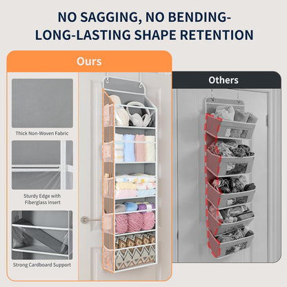 5-Tier Over the Door Organizer Hanging, 10 Side Pockets, Grey