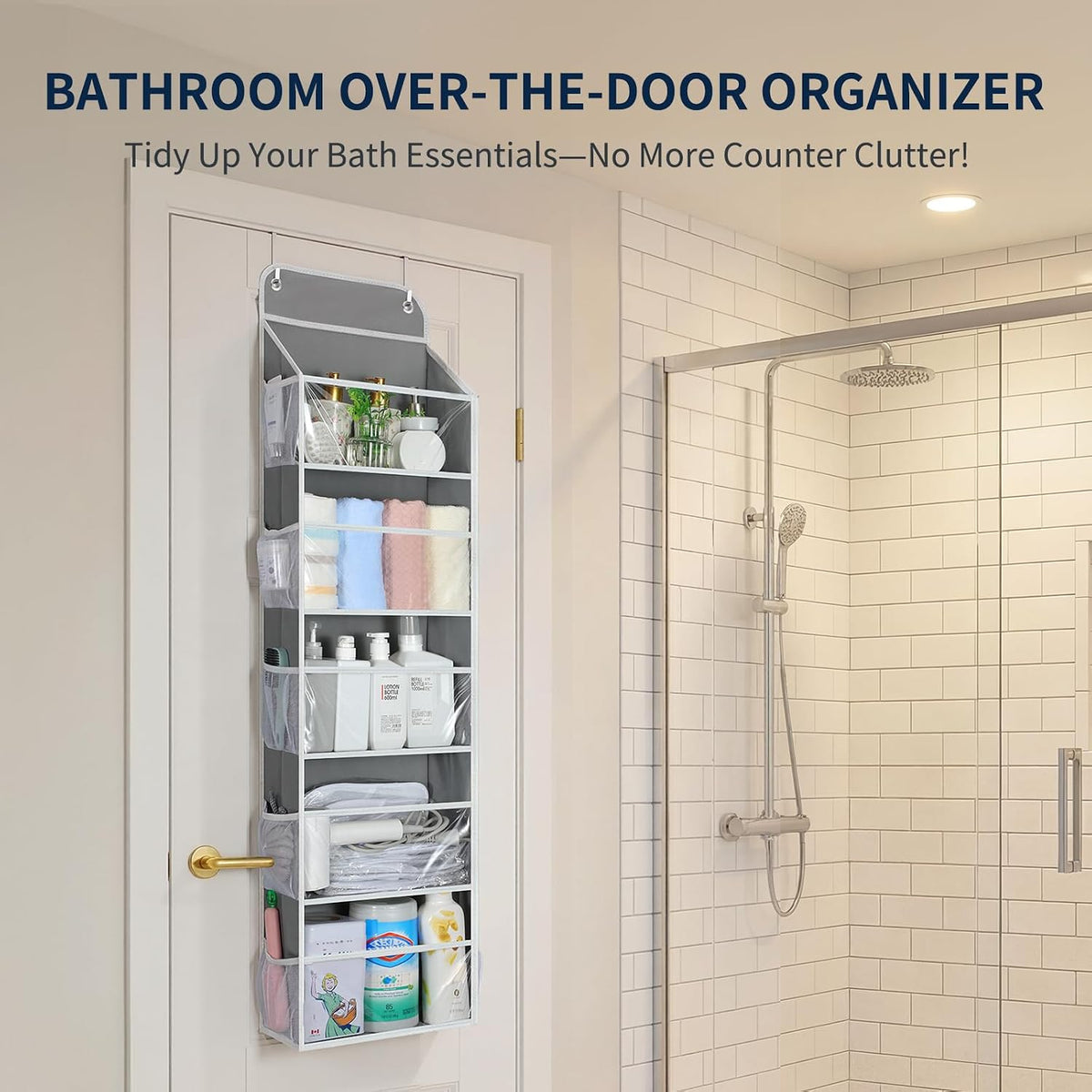 5-Tier Over the Door Organizer Hanging, 10 Side Pockets, Grey