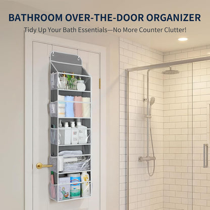 5-Tier Over the Door Organizer Hanging, 10 Side Pockets, Grey