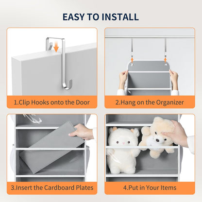 5-Tier Over the Door Organizer Hanging, 10 Side Pockets, Grey