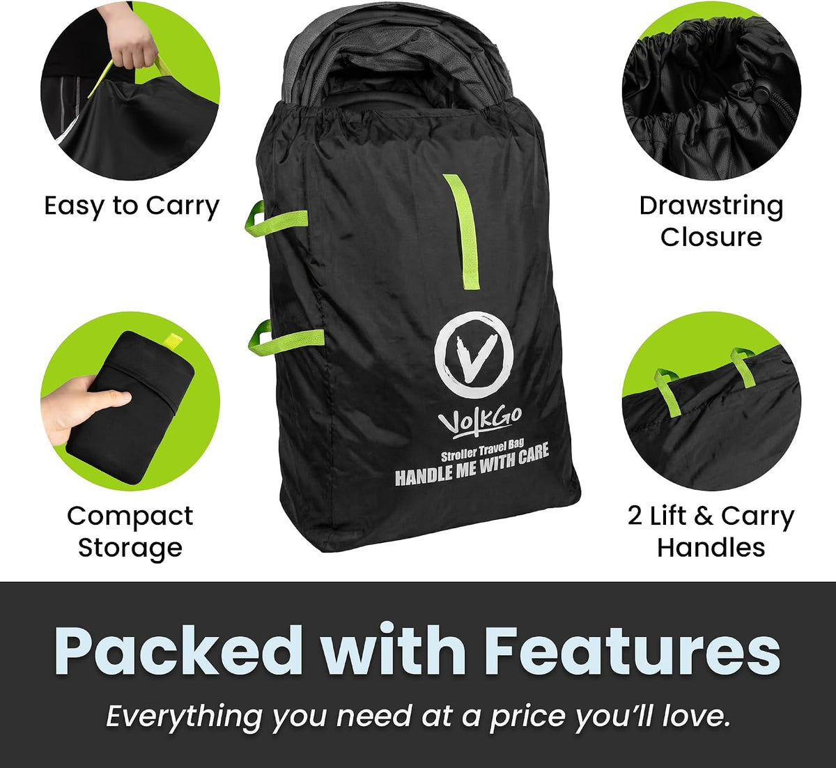 Large Stroller Bag for Airplane, Large Cover for Airtravel, Jogger & Umbrella Stroller Cover for Travel - Fits Wide, Gate Check Bag, Heavy Duty Durable Infant carrier covers for Air Travel