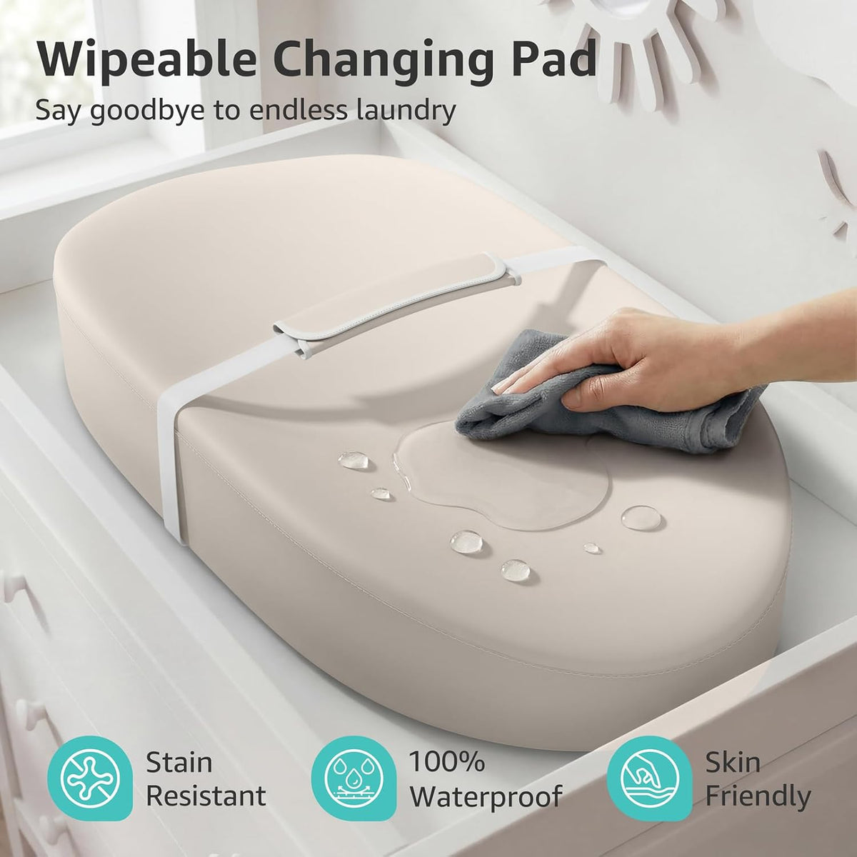 Wipeable Changing Pad for Dresser Waterproof Leather Baby Diaper Changing Pads Washable Nursery Change Mat Beige