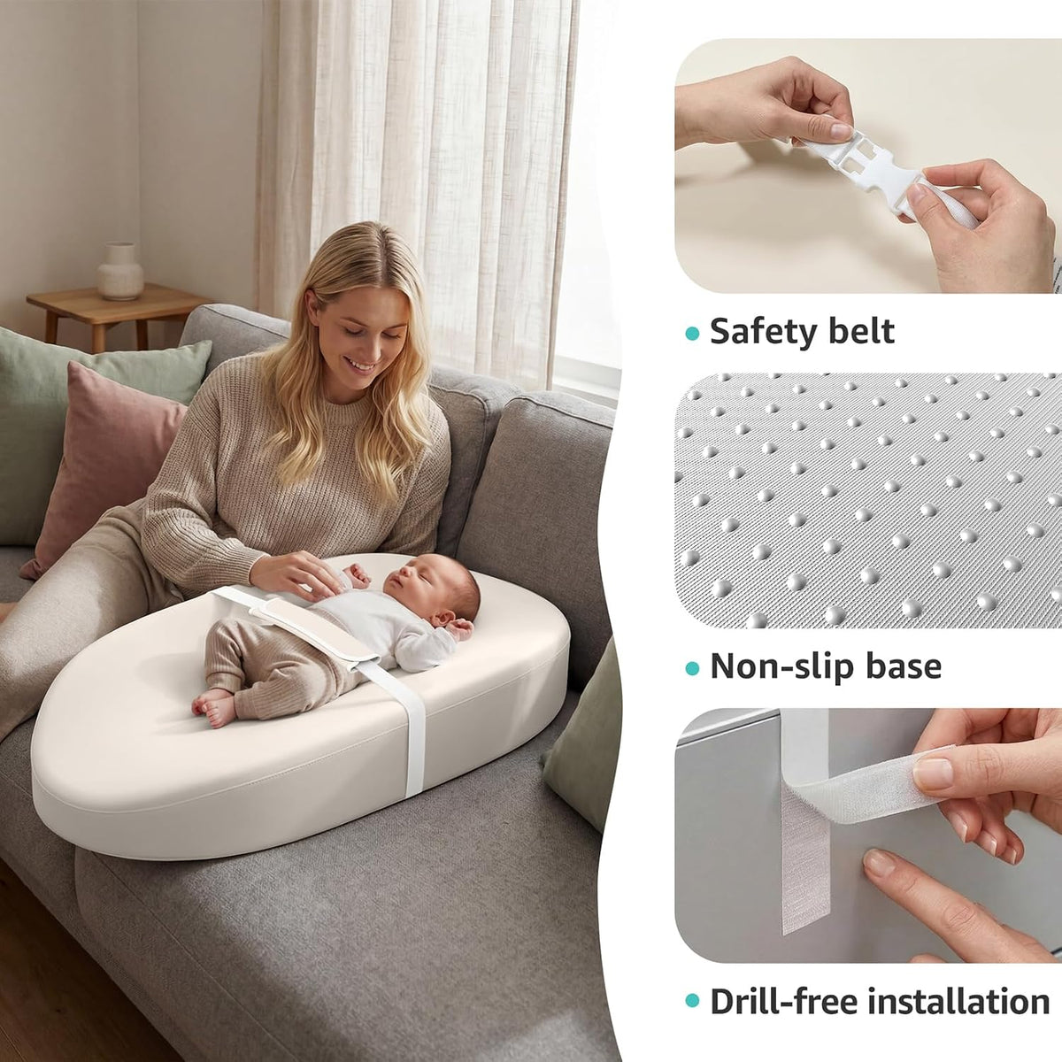 Wipeable Changing Pad for Dresser Waterproof Leather Baby Diaper Changing Pads Washable Nursery Change Mat Beige