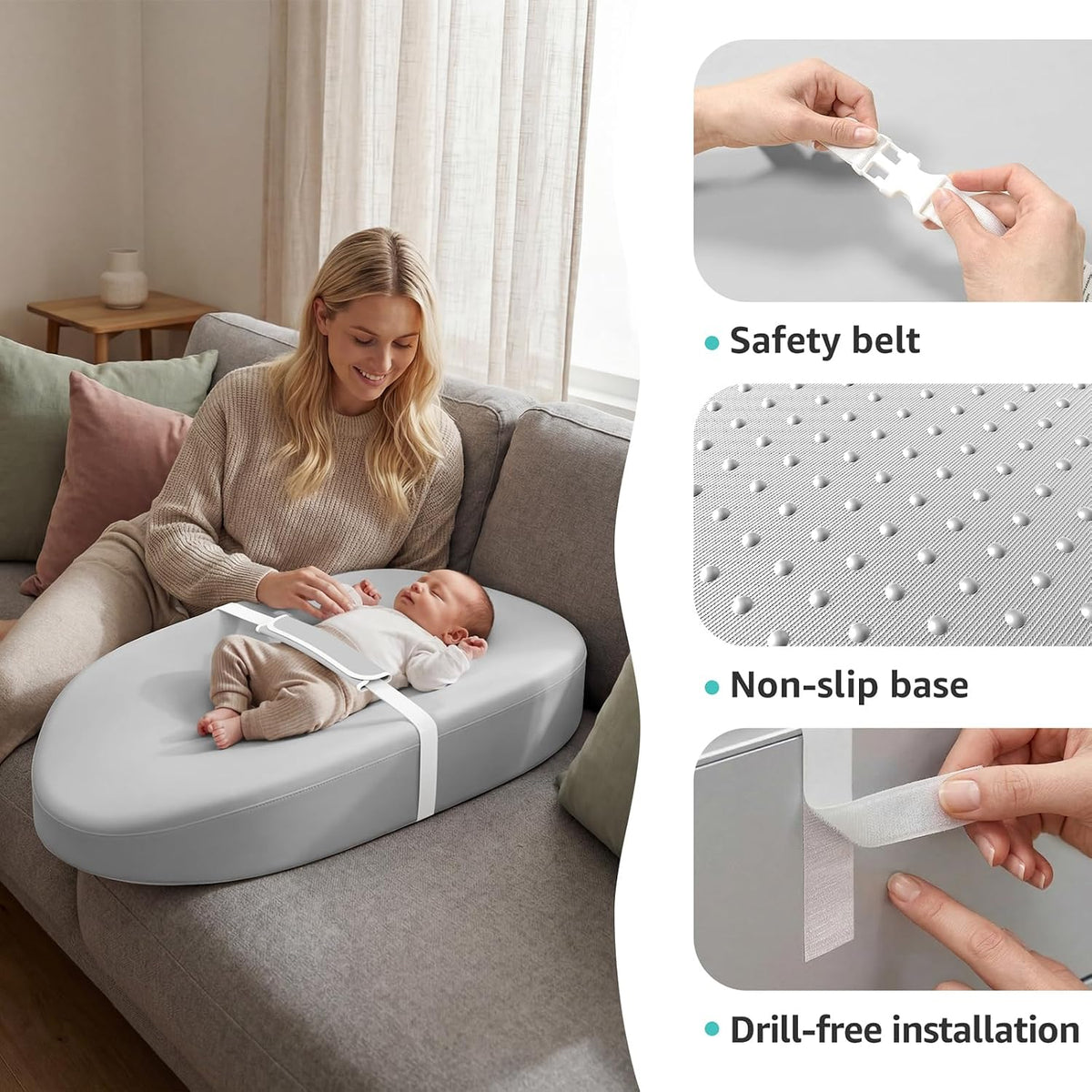 Wipeable Changing Pad for Dresser Waterproof Leather Baby Diaper Changing Pads Washable Nursery Change Mat Beige