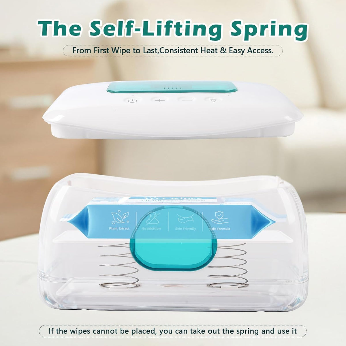 Baby Wipe Warmer with 16-Level Precision Heating, Portable USB-Powered Wet Wipe Warmer, Auto-Lift Spring Wet Wipes Dispenser, Gentle 45°-60° Diaper Wipes Warmer for Diaper Changes, Home & Travel Use