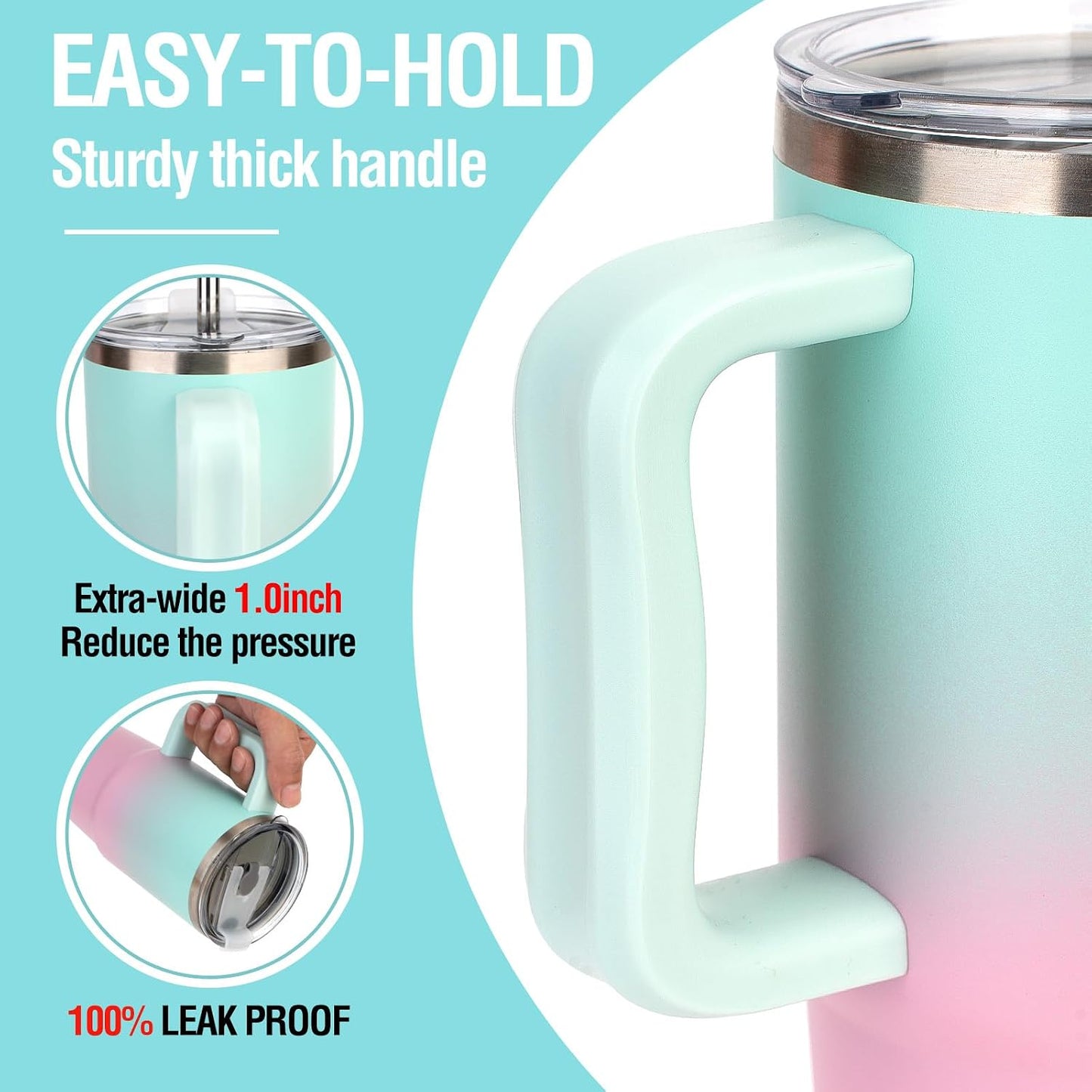 Zukro 24 oz Ceramic Lined Insulated Tumbler with Handle and Straw, Black | No Metal Taste, Double Wall Stainless Steel Coffee Cup for Home/Office, Spill Proof Lid, No Sweat, Keep Drinks Hot or Cold