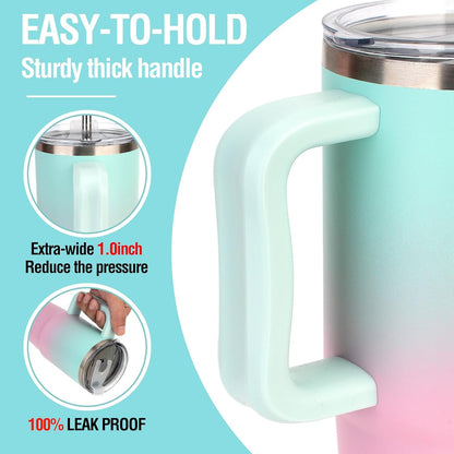 Zukro 24 oz Ceramic Lined Insulated Tumbler with Handle and Straw, Black | No Metal Taste, Double Wall Stainless Steel Coffee Cup for Home/Office, Spill Proof Lid, No Sweat, Keep Drinks Hot or Cold