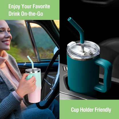 Zukro 24 oz Ceramic Lined Insulated Tumbler with Handle and Straw, Black | No Metal Taste, Double Wall Stainless Steel Coffee Cup for Home/Office, Spill Proof Lid, No Sweat, Keep Drinks Hot or Cold