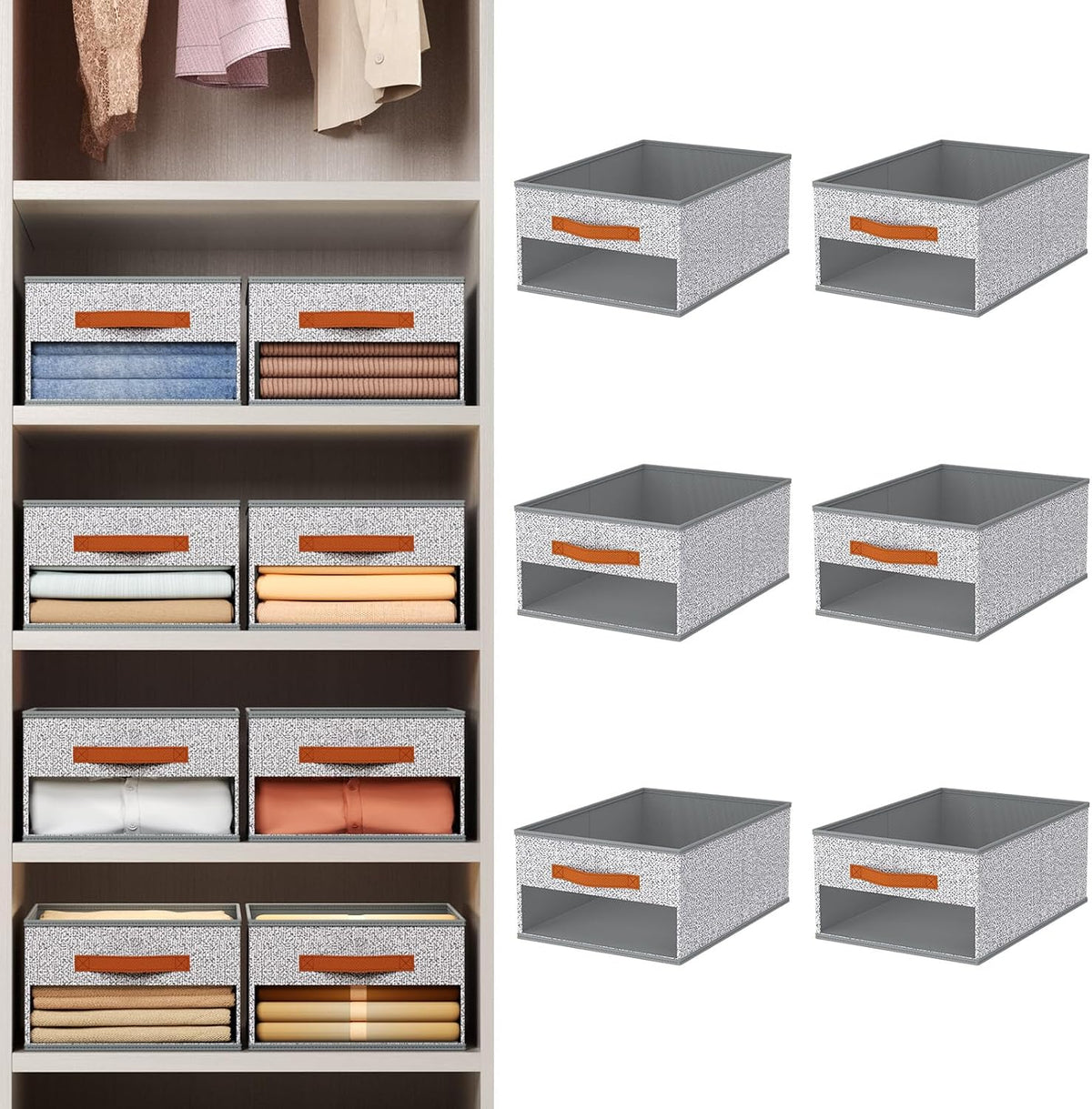 Clothes Organizers and Storage - 4/5/7 Grids Fabric Jeans Organizer with Handles, Foldable Closet Organizers Dividers, Wardrobe organizer for Pant, Sweater, T-shirt, Scarf, Pale Grey