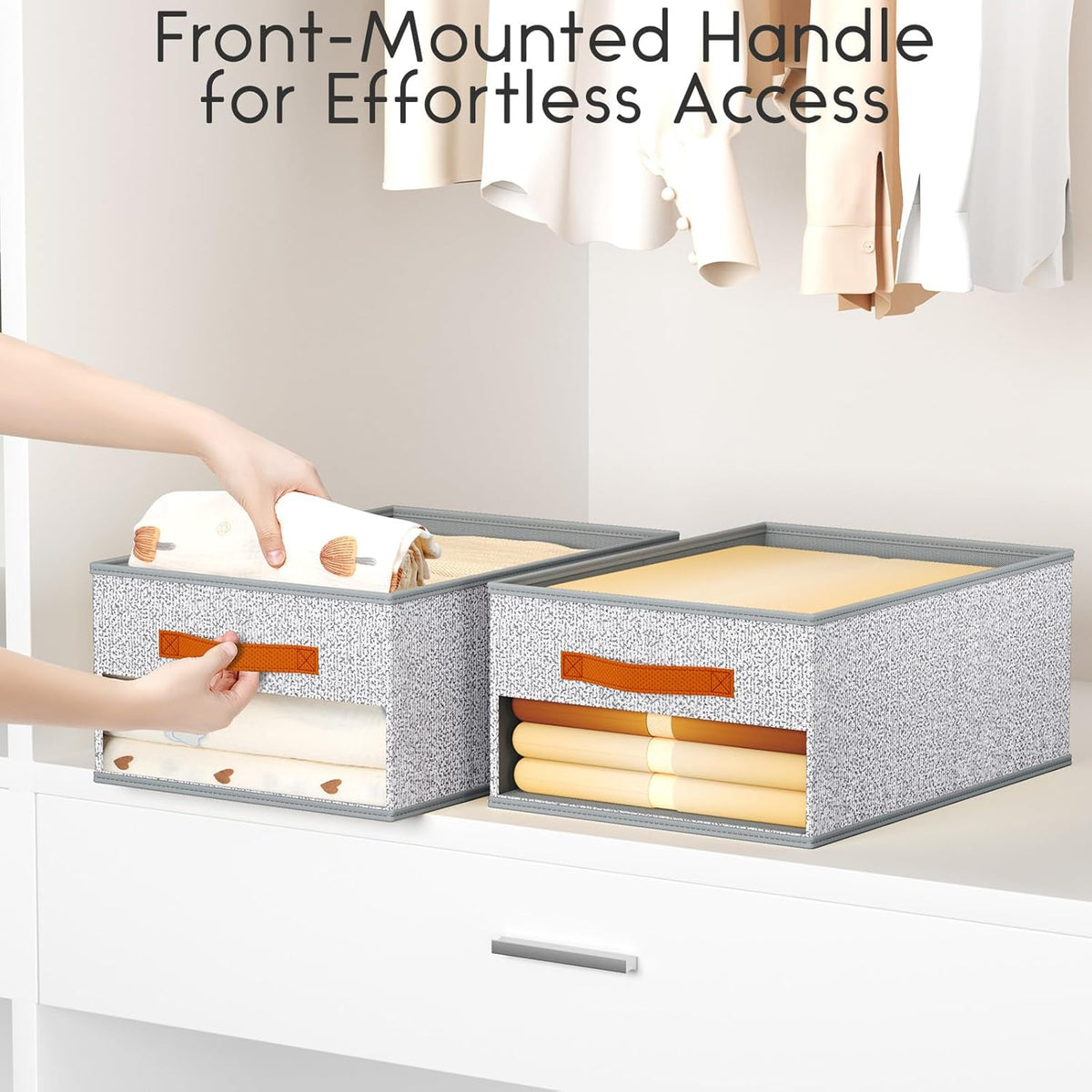 Clothes Organizers and Storage - 4/5/7 Grids Fabric Jeans Organizer with Handles, Foldable Closet Organizers Dividers, Wardrobe organizer for Pant, Sweater, T-shirt, Scarf, Pale Grey