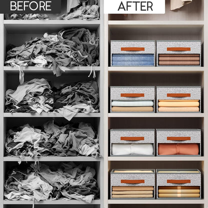 Clothes Organizers and Storage - 4/5/7 Grids Fabric Jeans Organizer with Handles, Foldable Closet Organizers Dividers, Wardrobe organizer for Pant, Sweater, T-shirt, Scarf, Pale Grey