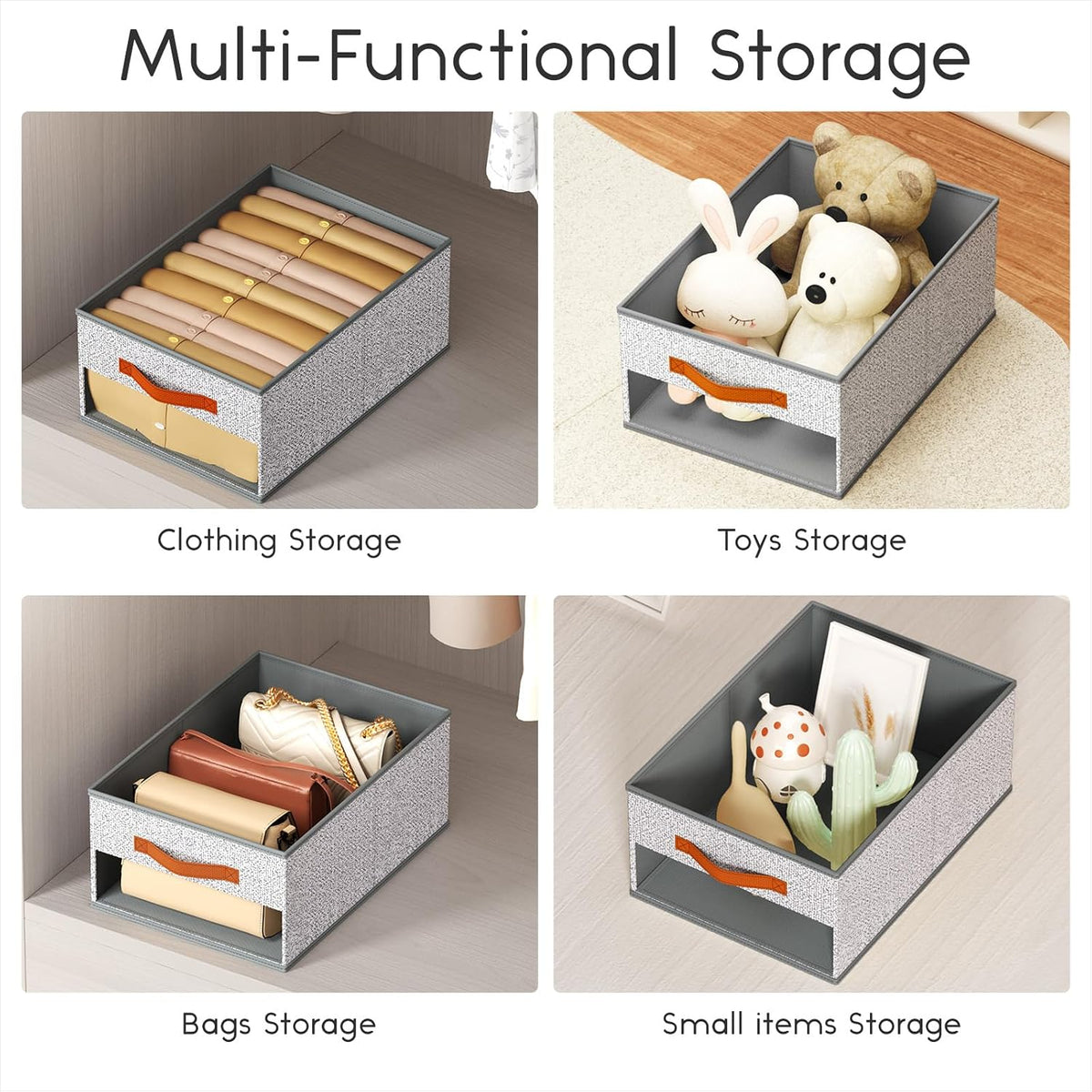 Clothes Organizers and Storage - 4/5/7 Grids Fabric Jeans Organizer with Handles, Foldable Closet Organizers Dividers, Wardrobe organizer for Pant, Sweater, T-shirt, Scarf, Pale Grey