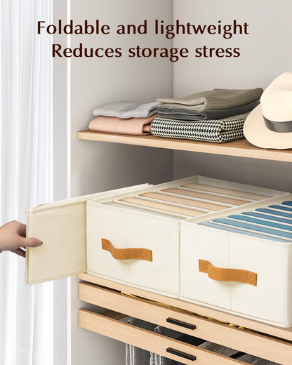 Clothes Organizers and Storage - 4/5/7 Grids Fabric Jeans Organizer with Handles, Foldable Closet Organizers Dividers, Wardrobe organizer for Pant, Sweater, T-shirt, Scarf, Pale Grey