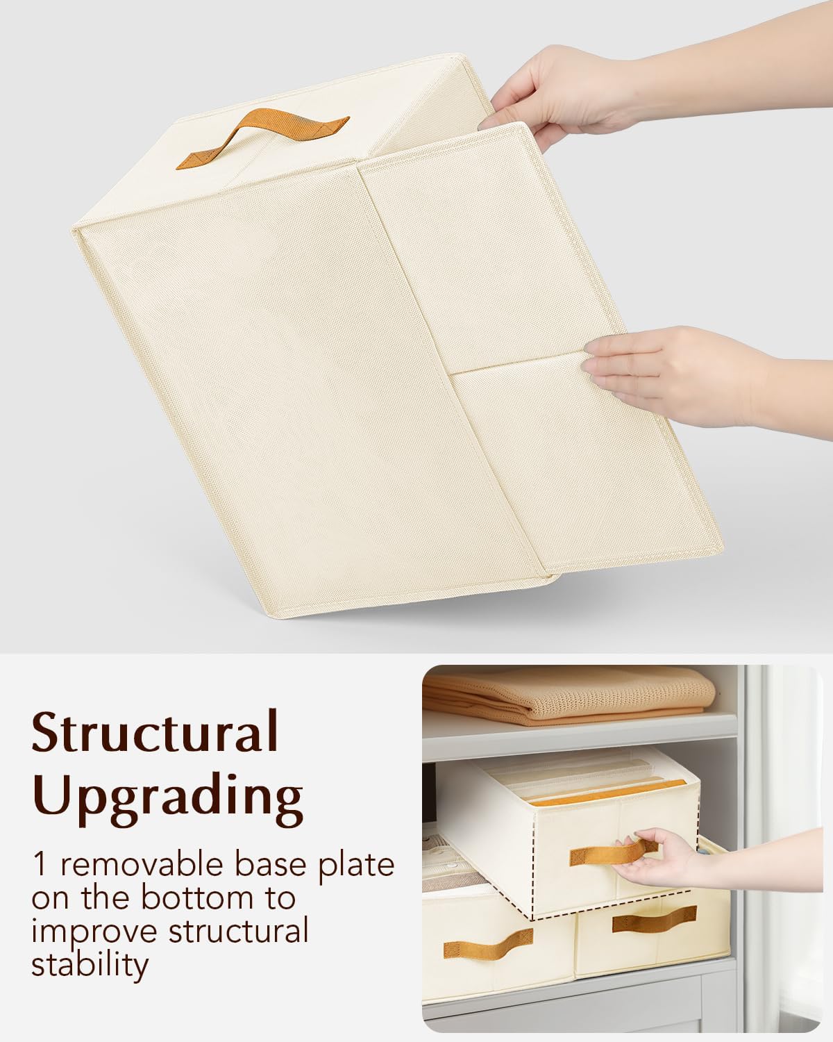 Clothes Organizers and Storage - 4/5/7 Grids Fabric Jeans Organizer with Handles, Foldable Closet Organizers Dividers, Wardrobe organizer for Pant, Sweater, T-shirt, Scarf, Pale Grey