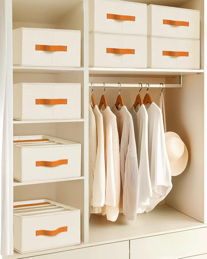 Clothes Organizers and Storage - 4/5/7 Grids Fabric Jeans Organizer with Handles, Foldable Closet Organizers Dividers, Wardrobe organizer for Pant, Sweater, T-shirt, Scarf, Pale Grey