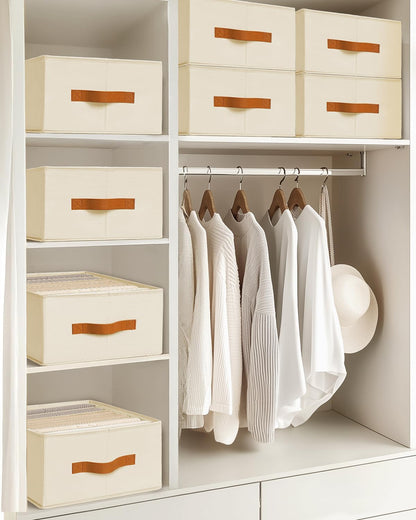 Clothes Organizers and Storage - 4/5/7 Grids Fabric Jeans Organizer with Handles, Foldable Closet Organizers Dividers, Wardrobe organizer for Pant, Sweater, T-shirt, Scarf, Pale Grey