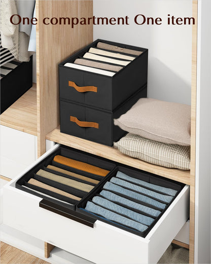 Clothes Organizers and Storage - 4/5/7 Grids Fabric Jeans Organizer with Handles, Foldable Closet Organizers Dividers, Wardrobe organizer for Pant, Sweater, T-shirt, Scarf, Pale Grey