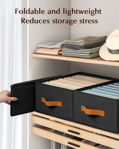 Clothes Organizers and Storage - 4/5/7 Grids Fabric Jeans Organizer with Handles, Foldable Closet Organizers Dividers, Wardrobe organizer for Pant, Sweater, T-shirt, Scarf, Pale Grey