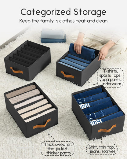 Clothes Organizers and Storage - 4/5/7 Grids Fabric Jeans Organizer with Handles, Foldable Closet Organizers Dividers, Wardrobe organizer for Pant, Sweater, T-shirt, Scarf, Pale Grey