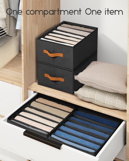 Clothes Organizers and Storage - 4/5/7 Grids Fabric Jeans Organizer with Handles, Foldable Closet Organizers Dividers, Wardrobe organizer for Pant, Sweater, T-shirt, Scarf, Pale Grey