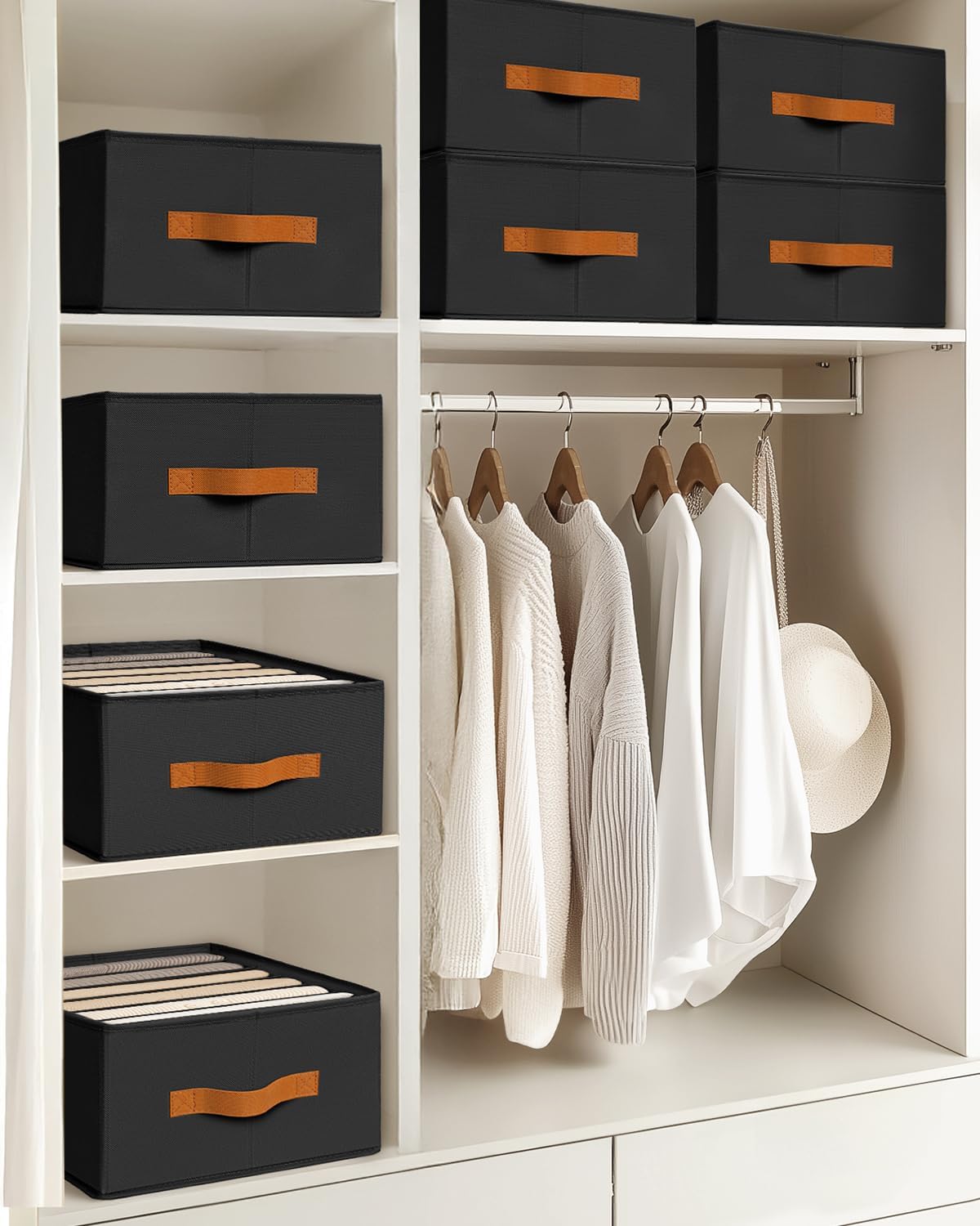 Clothes Organizers and Storage - 4/5/7 Grids Fabric Jeans Organizer with Handles, Foldable Closet Organizers Dividers, Wardrobe organizer for Pant, Sweater, T-shirt, Scarf, Pale Grey