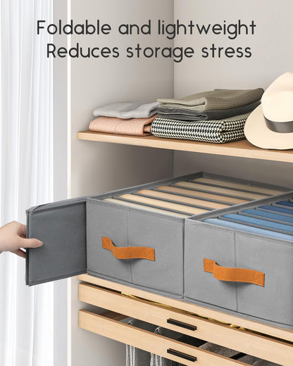 Clothes Organizers and Storage - 4/5/7 Grids Fabric Jeans Organizer with Handles, Foldable Closet Organizers Dividers, Wardrobe organizer for Pant, Sweater, T-shirt, Scarf, Pale Grey