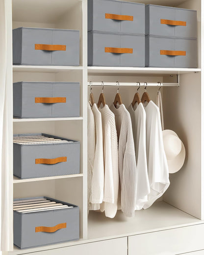 Clothes Organizers and Storage - 4/5/7 Grids Fabric Jeans Organizer with Handles, Foldable Closet Organizers Dividers, Wardrobe organizer for Pant, Sweater, T-shirt, Scarf, Pale Grey