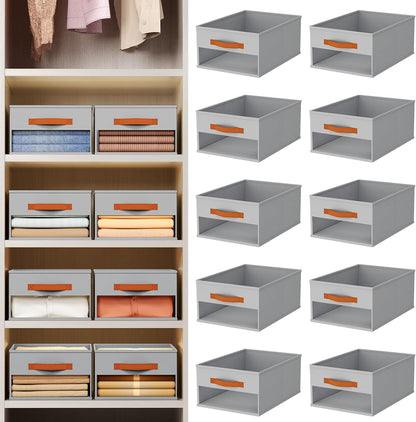Clothes Organizers and Storage - 4/5/7 Grids Fabric Jeans Organizer with Handles, Foldable Closet Organizers Dividers, Wardrobe organizer for Pant, Sweater, T-shirt, Scarf, Pale Grey