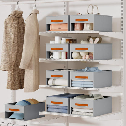 Clothes Organizers and Storage - 4/5/7 Grids Fabric Jeans Organizer with Handles, Foldable Closet Organizers Dividers, Wardrobe organizer for Pant, Sweater, T-shirt, Scarf, Pale Grey
