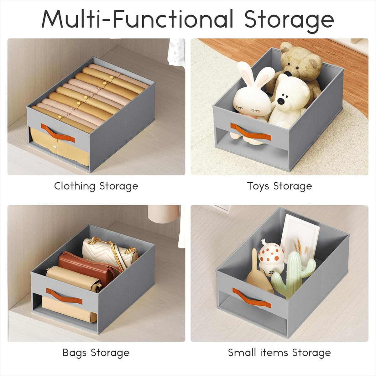 Clothes Organizers and Storage - 4/5/7 Grids Fabric Jeans Organizer with Handles, Foldable Closet Organizers Dividers, Wardrobe organizer for Pant, Sweater, T-shirt, Scarf, Pale Grey