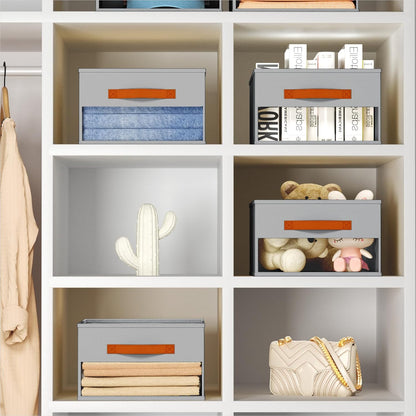 Clothes Organizers and Storage - 4/5/7 Grids Fabric Jeans Organizer with Handles, Foldable Closet Organizers Dividers, Wardrobe organizer for Pant, Sweater, T-shirt, Scarf, Pale Grey