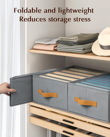 Clothes Organizers and Storage - 4/5/7 Grids Fabric Jeans Organizer with Handles, Foldable Closet Organizers Dividers, Wardrobe organizer for Pant, Sweater, T-shirt, Scarf, Pale Grey