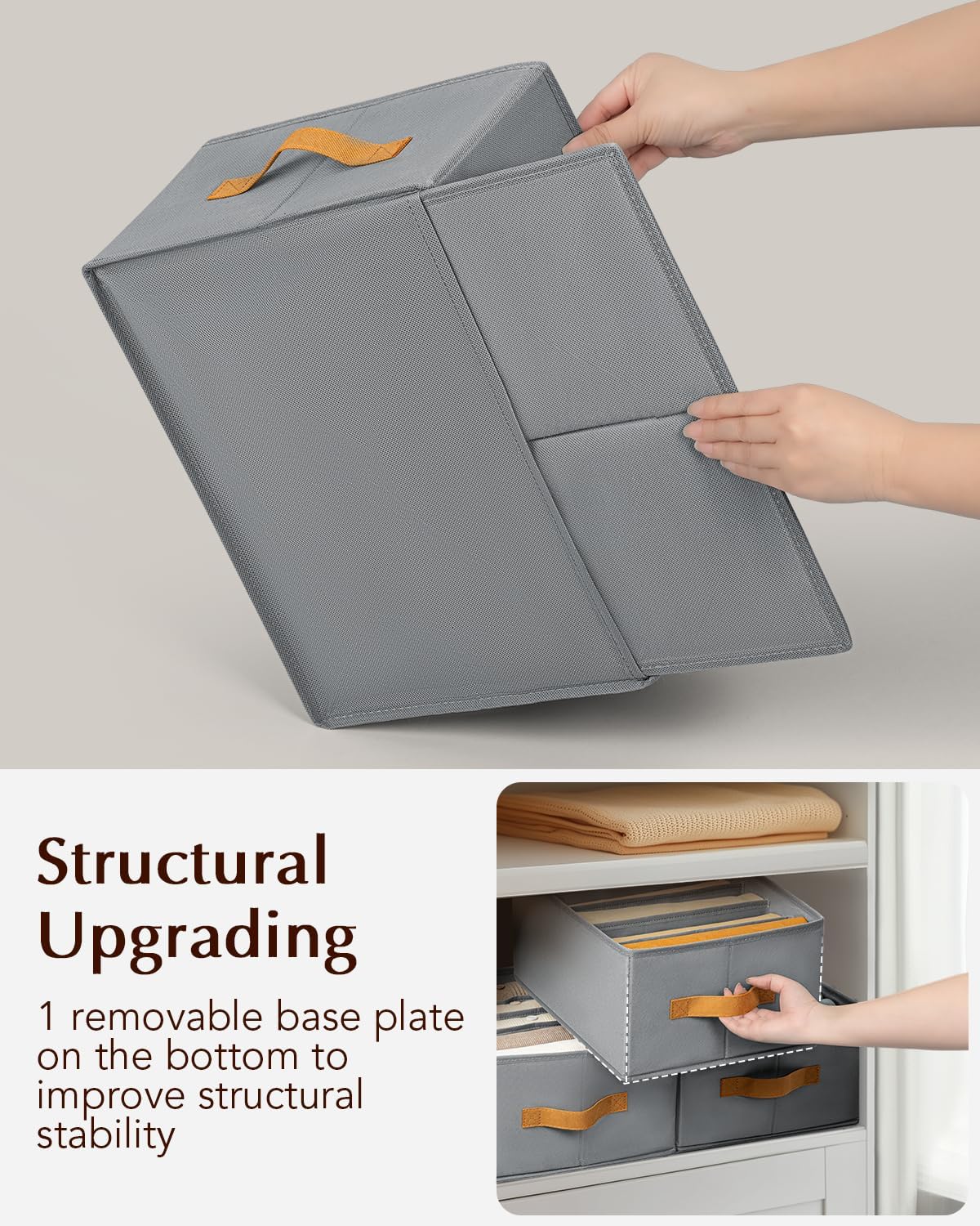 Clothes Organizers and Storage - 4/5/7 Grids Fabric Jeans Organizer with Handles, Foldable Closet Organizers Dividers, Wardrobe organizer for Pant, Sweater, T-shirt, Scarf, Pale Grey