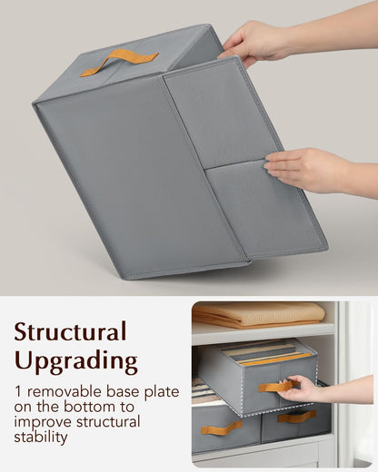Clothes Organizers and Storage - 4/5/7 Grids Fabric Jeans Organizer with Handles, Foldable Closet Organizers Dividers, Wardrobe organizer for Pant, Sweater, T-shirt, Scarf, Pale Grey