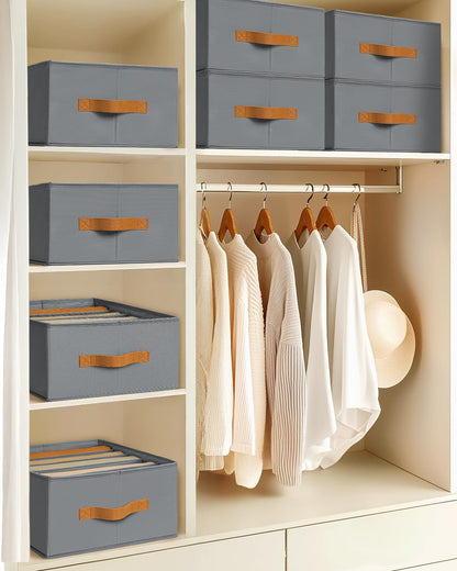 Clothes Organizers and Storage - 4/5/7 Grids Fabric Jeans Organizer with Handles, Foldable Closet Organizers Dividers, Wardrobe organizer for Pant, Sweater, T-shirt, Scarf, Pale Grey