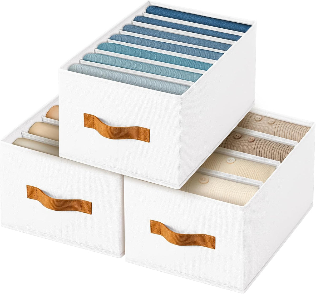 Clothes Organizers and Storage - 4/5/7 Grids Fabric Jeans Organizer with Handles, Foldable Closet Organizers Dividers, Wardrobe organizer for Pant, Sweater, T-shirt, Scarf, Pale Grey