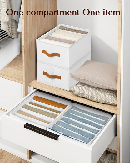 Clothes Organizers and Storage - 4/5/7 Grids Fabric Jeans Organizer with Handles, Foldable Closet Organizers Dividers, Wardrobe organizer for Pant, Sweater, T-shirt, Scarf, Pale Grey