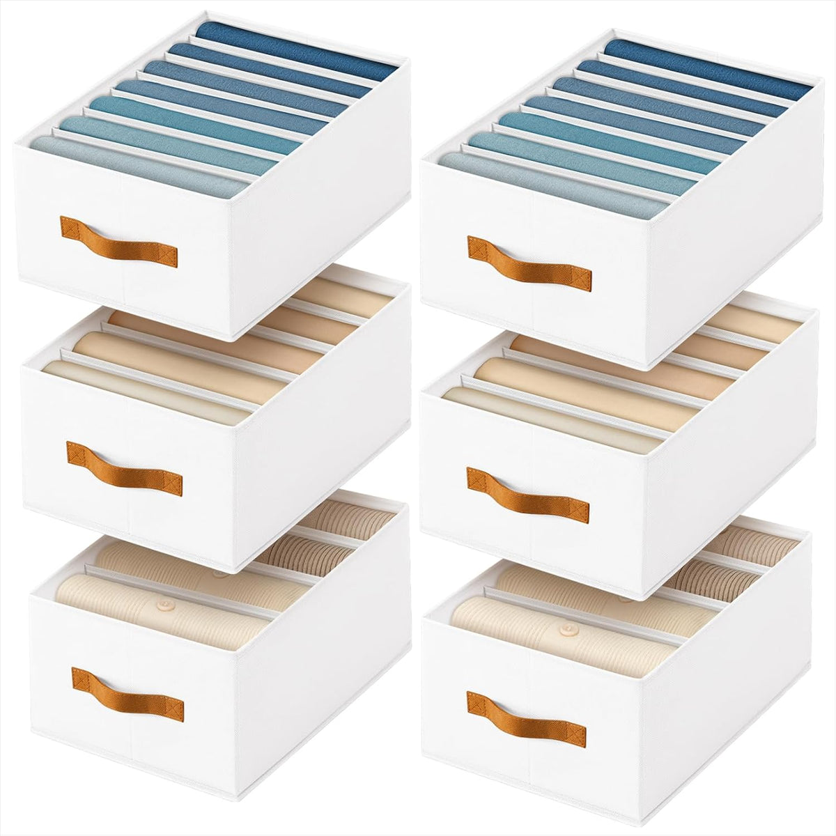 Clothes Organizers and Storage - 4/5/7 Grids Fabric Jeans Organizer with Handles, Foldable Closet Organizers Dividers, Wardrobe organizer for Pant, Sweater, T-shirt, Scarf, Pale Grey