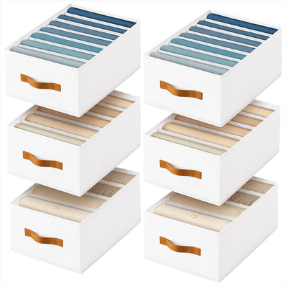 Clothes Organizers and Storage - 4/5/7 Grids Fabric Jeans Organizer with Handles, Foldable Closet Organizers Dividers, Wardrobe organizer for Pant, Sweater, T-shirt, Scarf, Pale Grey