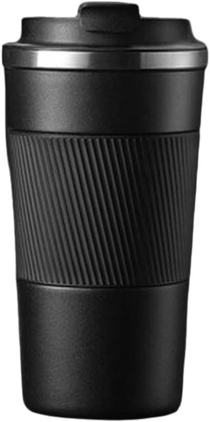 Leak-Proof Stainless Steel Coffee Tumbler - 18oz Insulated Mug with Anti-Slip Grip for Travel & Office (Black)